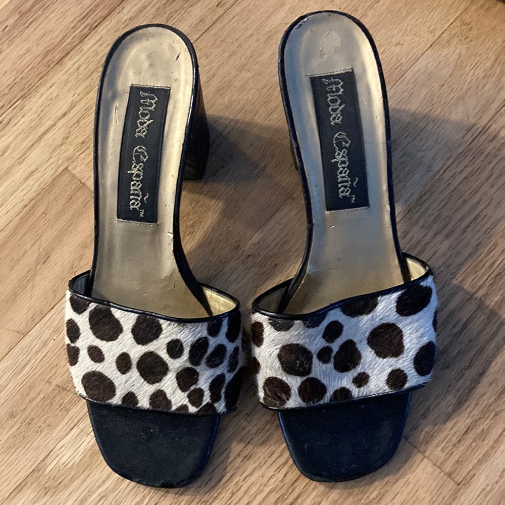 Moda Espana mules, animal print